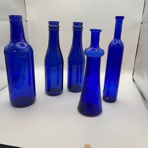 set of 5 COBALT. small bottles